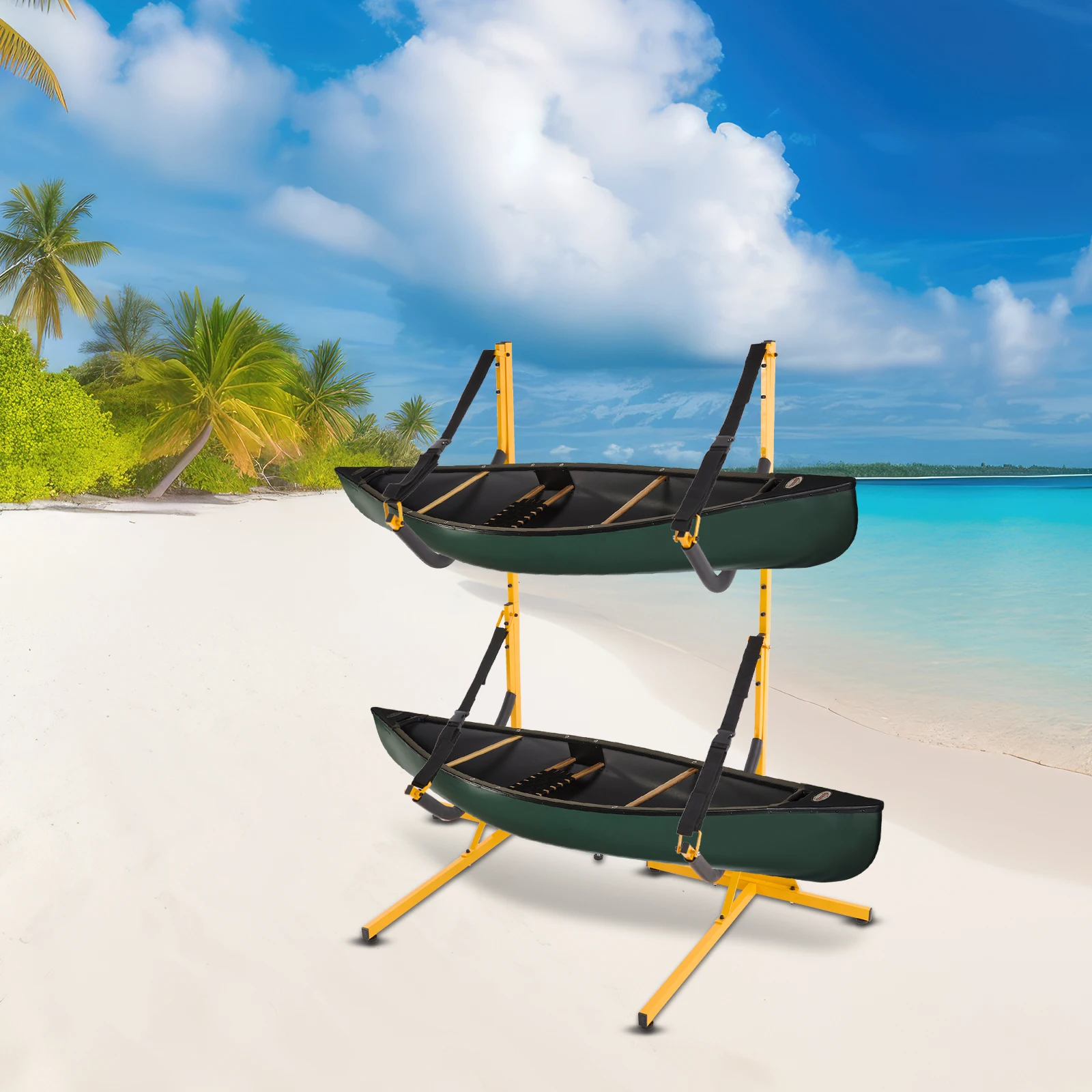 

Freestanding Kayak Storage Rack Adjustable Kayak Racks Outdoor for 2 Kayaks, Canoes, SUP and Surfboards, Soft EVA Foam Sleeves