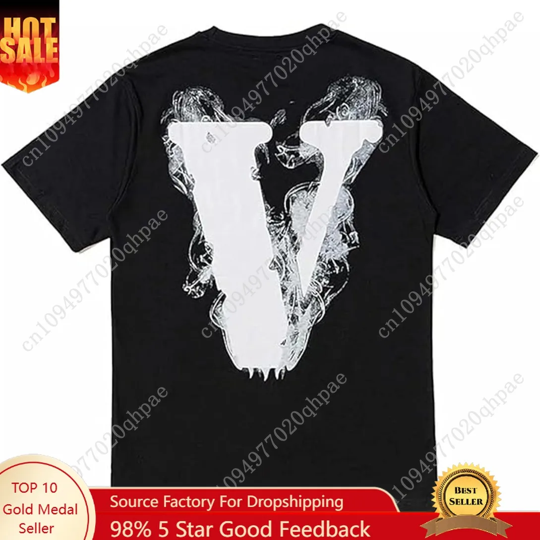 

Hip hop Shirt Retro Fashion V Pattern Men Women Short Sleeved T-Shirt Rapper Street Clothing Teen Y2K Tee