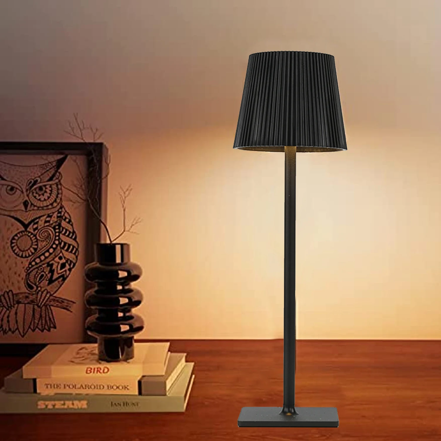 Pleated Head High-Footed Table Lamp - Minimalist Design, Multiple Lighting Modes, Extended Battery Life, DIY Assembly