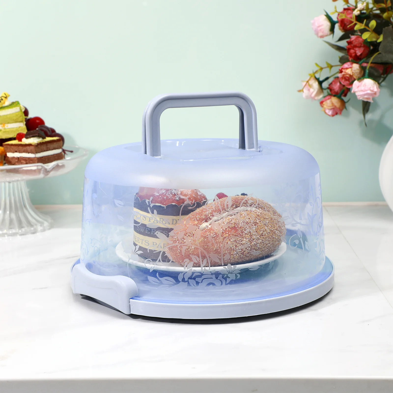 

Portable Cake Carrier 26Cm Round Cake Storage Container With Handle Sealing Buckles For Baking Goods Keeper Kitchen Bar