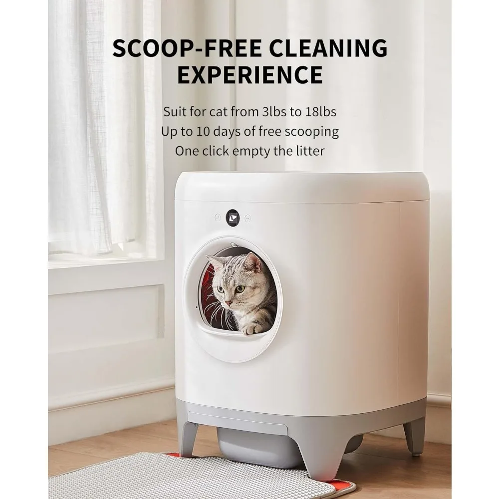 Cat Bedpans,Scooping Free Automatic Cat Litter Box with Litter Mat, XSecure/Odor Removal/APP Control,Intelligent Litter Box