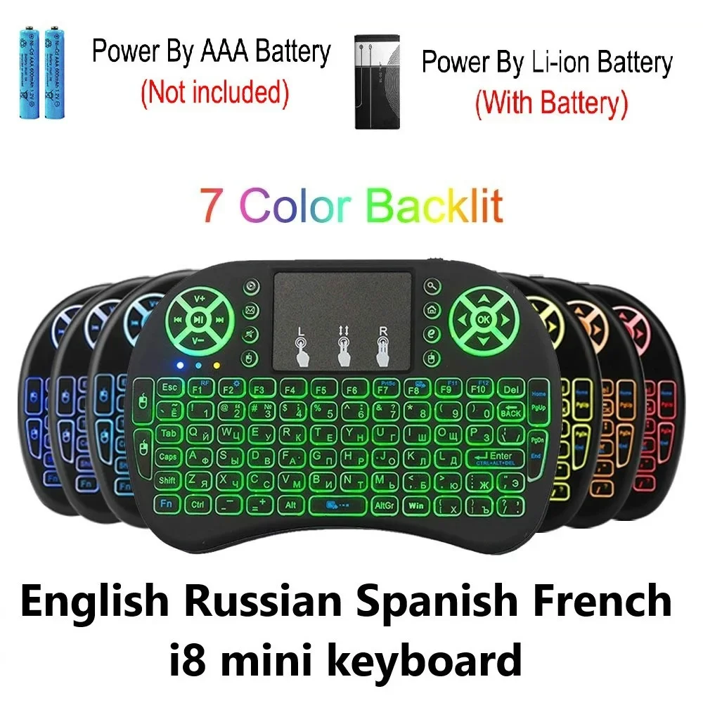 

I8 Mini Wireless Keyboard Backlit English Russian French Spanish Portuguese 2.4G Air Mouse Remote Touchpad for Android TV Box PC