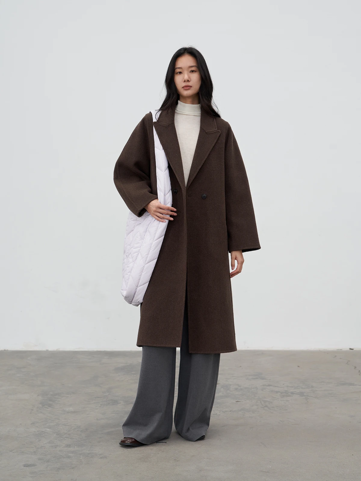 

Двустороннее шерстяное пальто для женщин с поясом BLANK LABEL, средней длины, зимняя верхняя одежда, элегантное, с длинными рукавами, прямого кроя