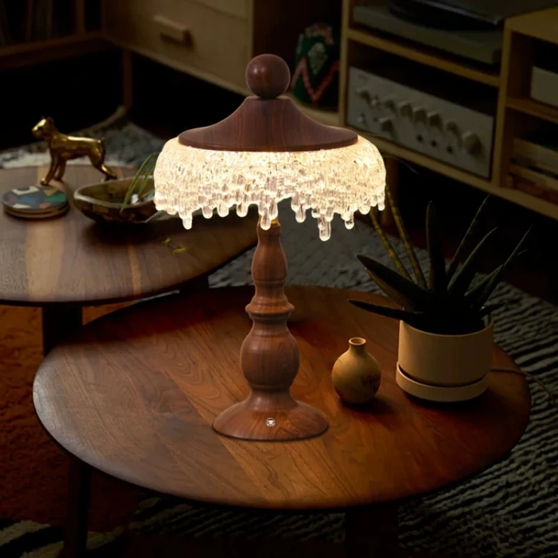 Light luxury retro Chinese Changming night light walnut decorative desk lamp