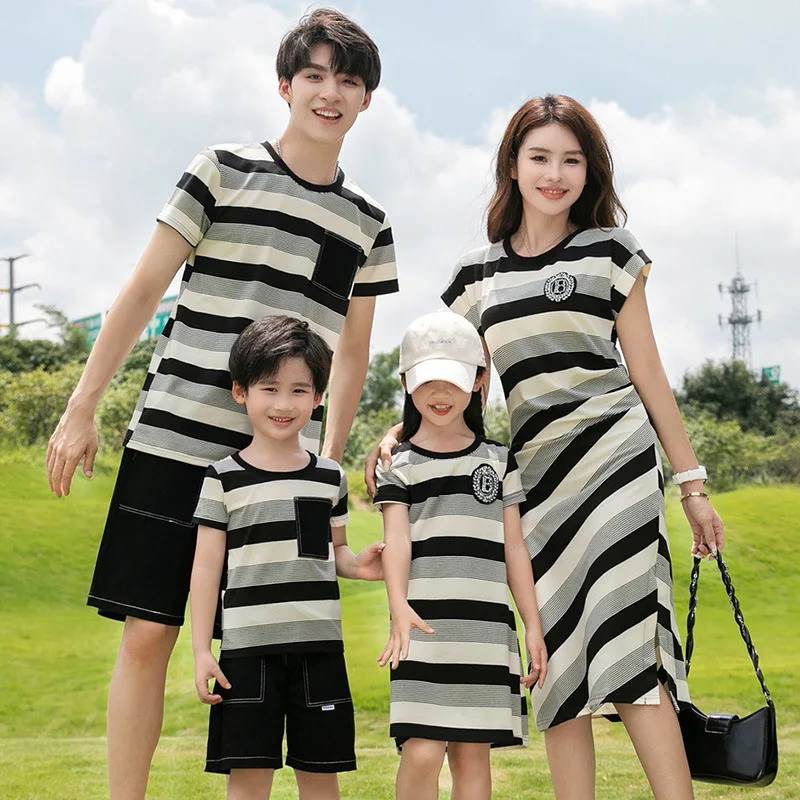 Parent-child Matching Korean Style Clothes Mother and Daughter One Piece Dress Father Son T Shirts Short Outfits Family Clothing