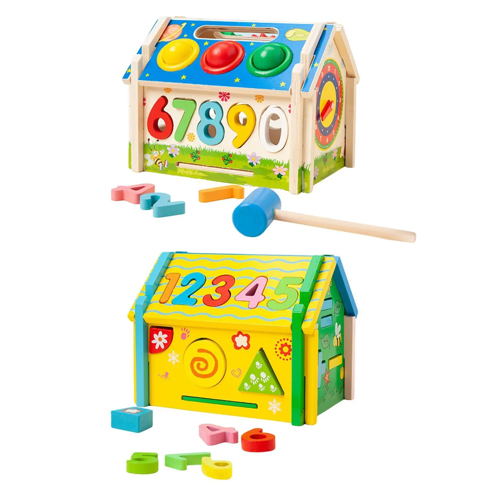 Cubo de clasificación de formas, regalo de vacaciones interactivo, casa ocupada, centro de actividades, juguete de percepción de Color de madera para niños y niñas, casa clasificadora de formas