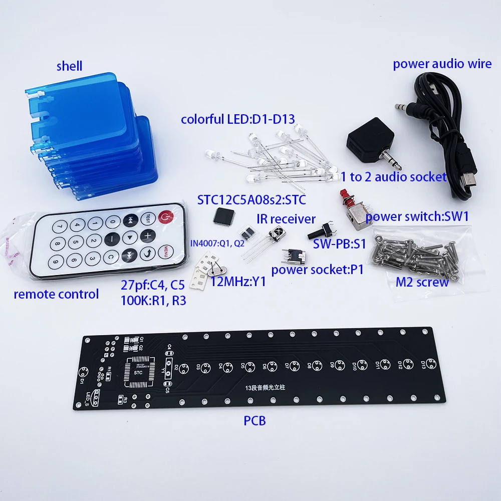 DIY electronic kit LED light cube music spectrum assemble kit 13-segment audio light column diy soldering project