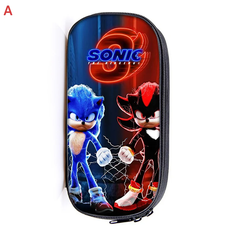 Sonics Pencil Cases Anime Shadow Figures Pen Bags Kids Large Pencil Bag Students School Stationery Supplies Storage Bag Gift New