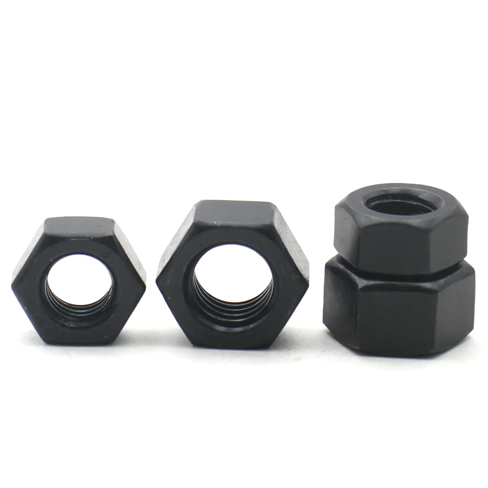 1-100PCS Grade 8.8 Black Carbon Steel Coarse Thread Hex Nuts M2-M26 ideal for mechanical assembly