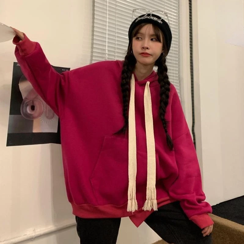 Women Loose Fit Hooded Sweatshirt 2026 Spring Korean Style Chic Thin Outerwear