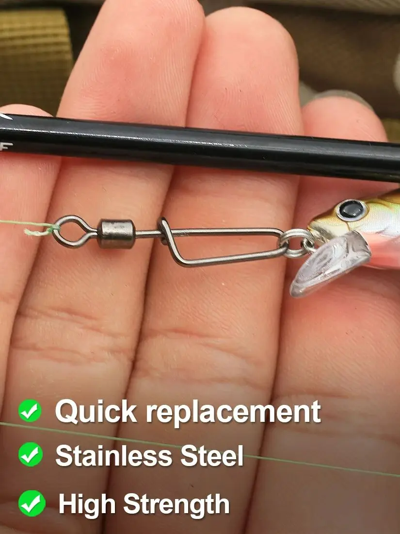 FishTrip 50 Stück Rollwirbel Coastlock Snap Clips Angelverbinder Edelstahl Karabiner Schnellwechsel Snap Terminal Tackle – Detail 3
