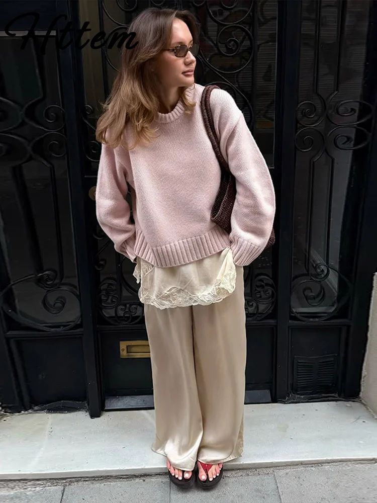 

Elegant Knitted O-neck Sweater Women Solid Loose Full Sleeve Warm All-match Sweaters Female 2026 Spring Chic Pullover Lady New