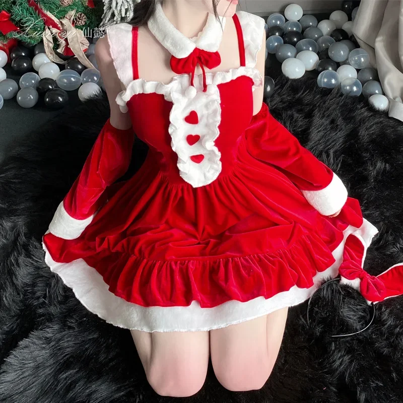 Christmas dress new year red sweet lolita suit cute pure wind live streaming host show costume