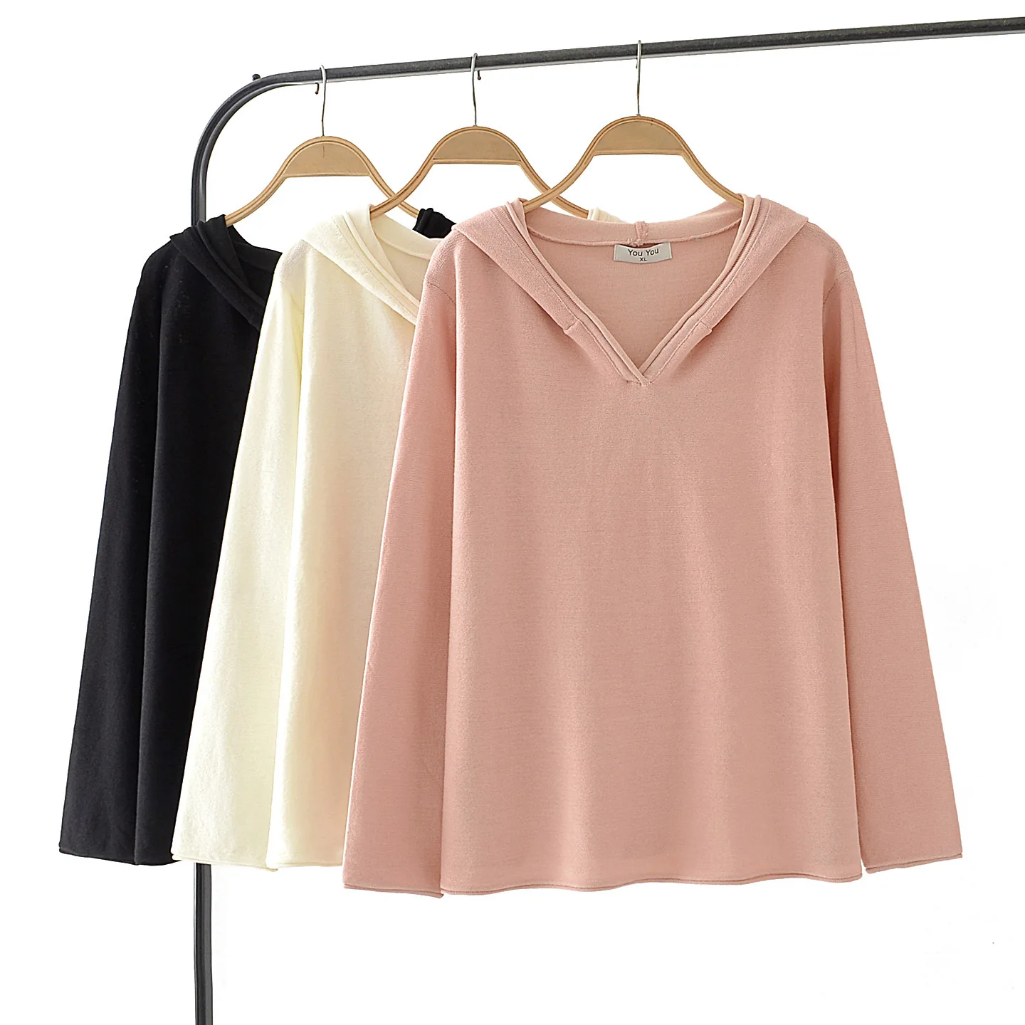 XXXXL Fashion Plus Size Women's Sweater 2025 Autumn New Simple And Casual Solid Color Hooded Ice Silk Knitted Jumpers 5021