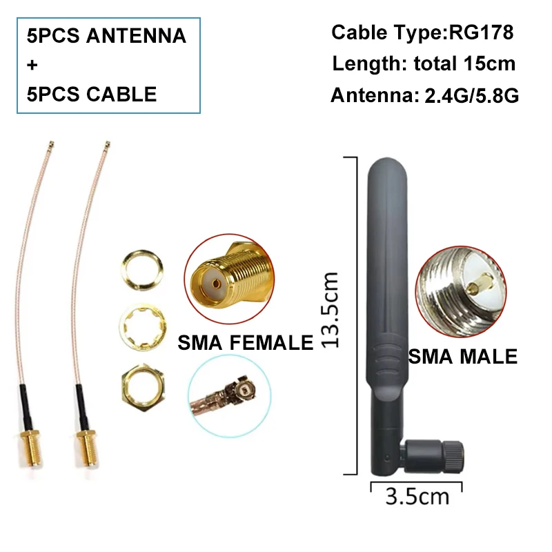 Eoth 8dBi Dual-Band WLAN-Antenne 2,4G 5,8G SMA-Stecker Universelle Antennenverstärker WLAN-Router Signalverstärker mit 15cm RG178 Kabel – Detail 3