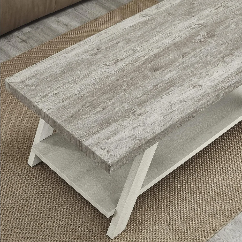 Juego de mesa de centro de madera, mueble moderno de 3 piezas, estilo Athens, color gris y beige, 24D x 48W x 19H