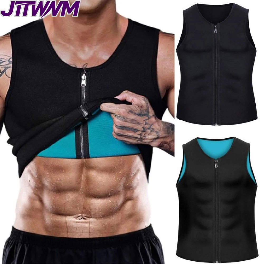 1PCS Zipper Sauna Tank Top for Men, Hot Neoprene Waist Trainer Vest, Sweat Slimming Corset Body Shaper for Workout Exercise