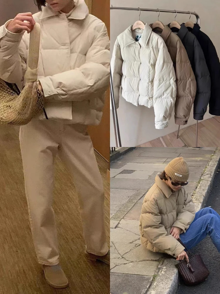 

Warm ort Puffer Jaet Women's Loose Fit Turn-down Collar Dongda Gate Sle Bread Coat Simple Elegance Winter Outerwear