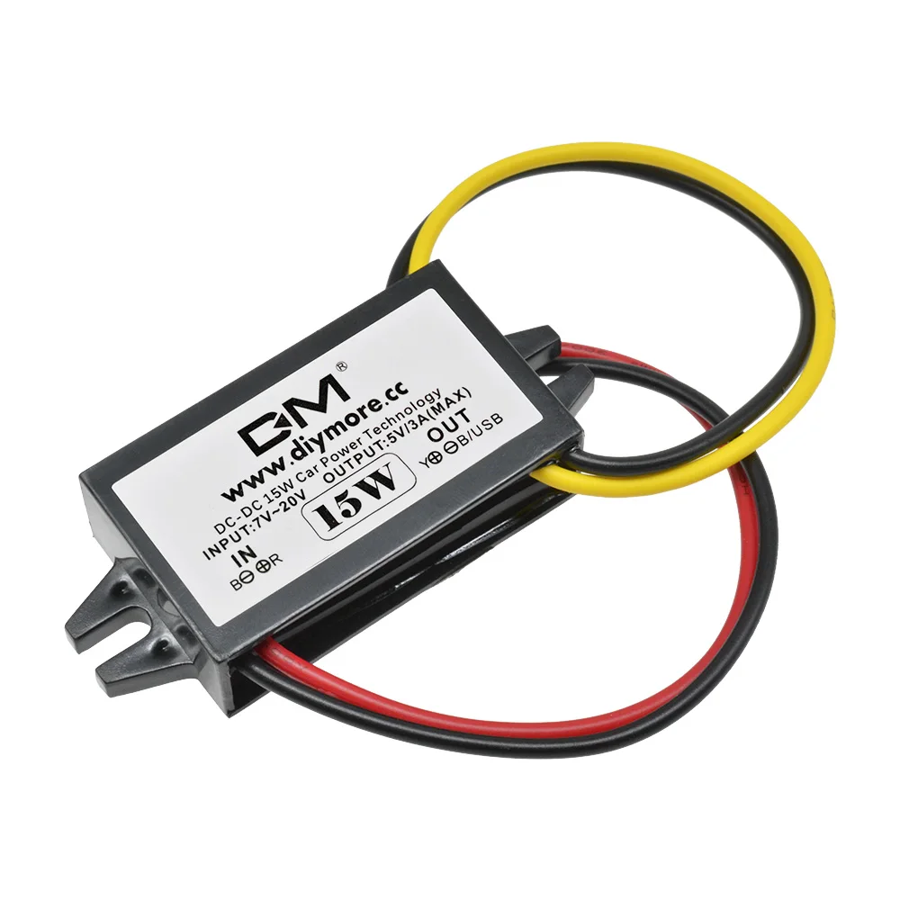 DC-DC 12V to 5V 3A 15W Car Power Buck Converter Regulator Step Down Voltage Power Supply Adapter Low Heat Auto Protection