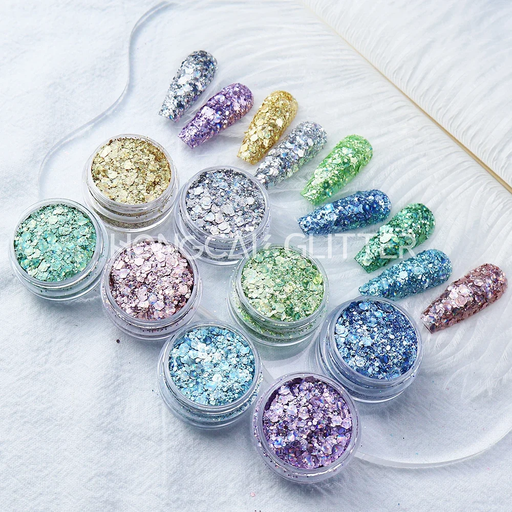 

2025 hot sale Eco-friendly Polyester Glitter 3D Prism Glitter Holographic Chunky Mixed Glitter for Nails Art Resin Craf
