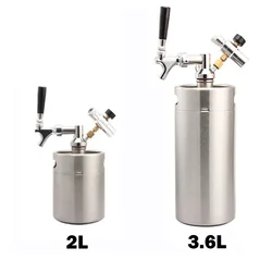 2L 3.6L Mini Beer Keg Stainless Steel Portable Beer Dispenser With Beer Faucet Anti Microbial Easy Clean Storage Home Use