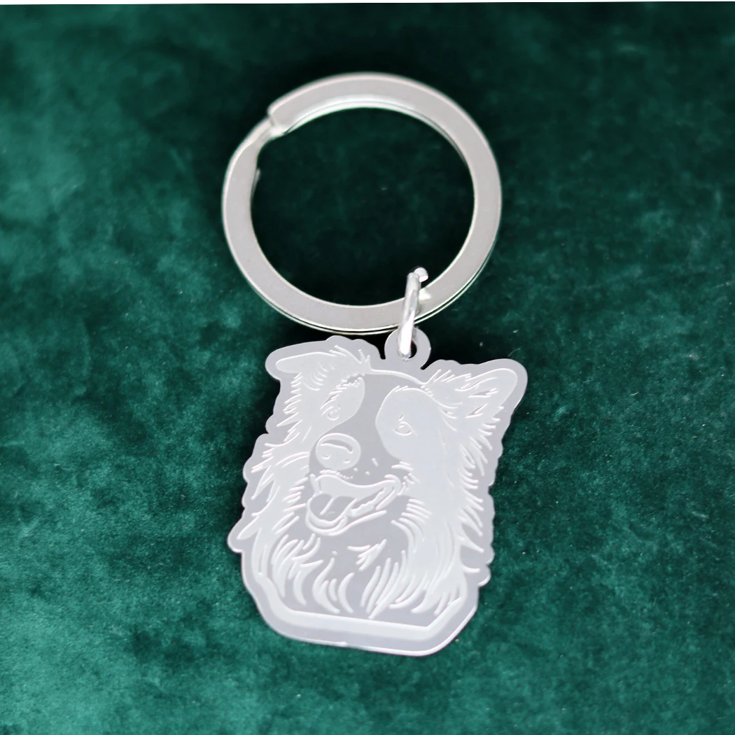 QIMING Border Collie Animal Keychain For Women Handmade Jewelry Cute Dog Stainless Steel  Keychainss