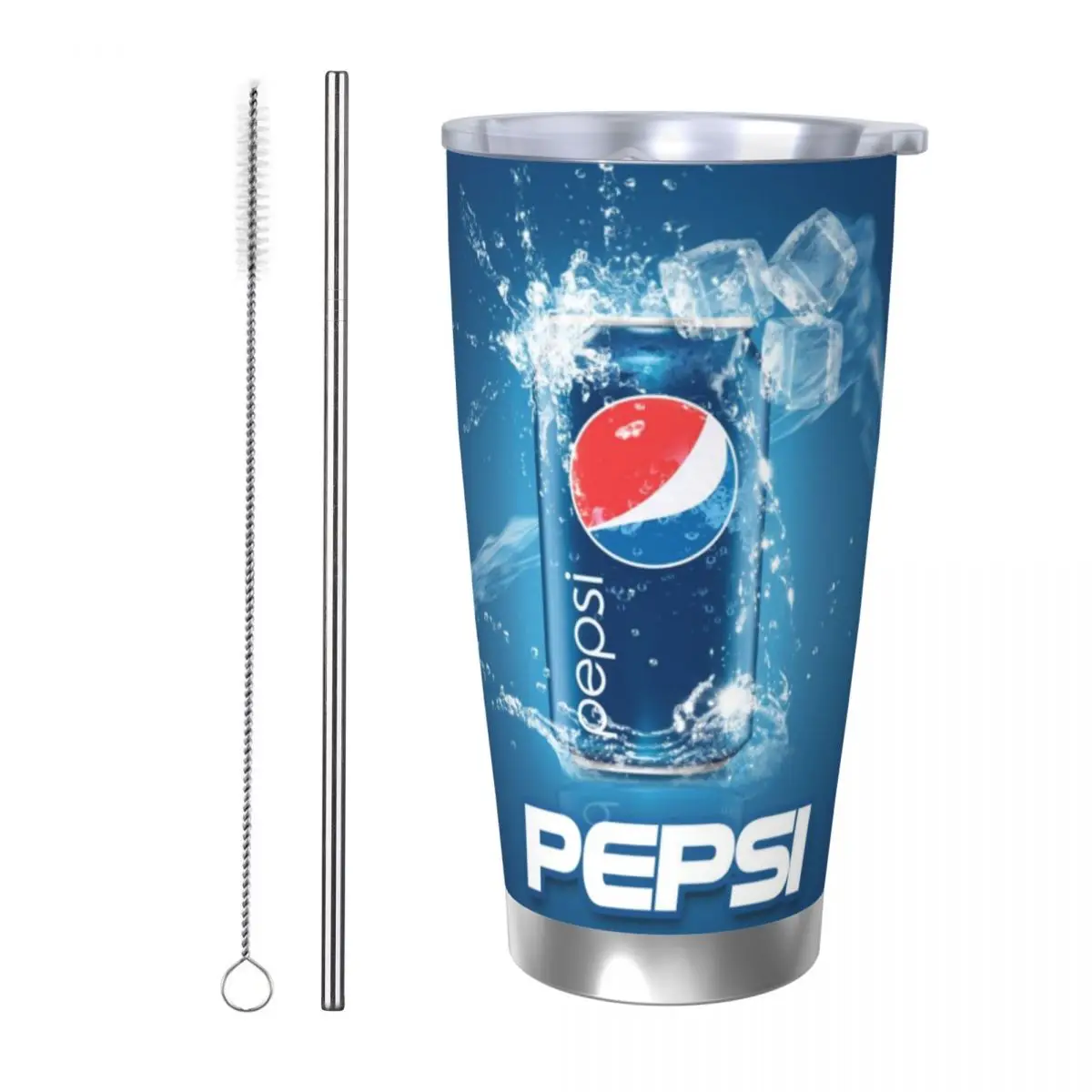 P-Pepsi 20oz Stainless Steel Car Mug Straw Thermal Iced Travel Cup Vacuum Insulated Coffee Hot Cup