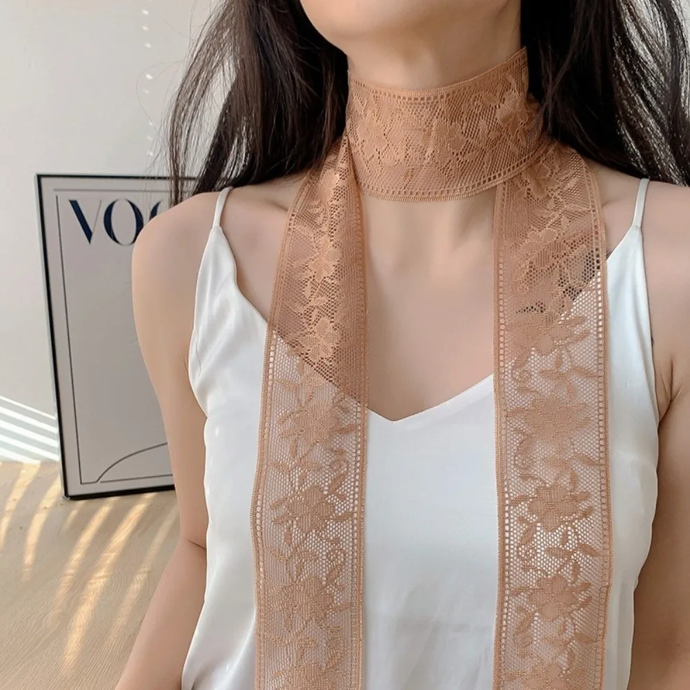 

Retro Floral Embroidery Lace Wrap Scarves Soft Narrow Long Evening Party Scarves Thin Neckerchief Dress Decoration