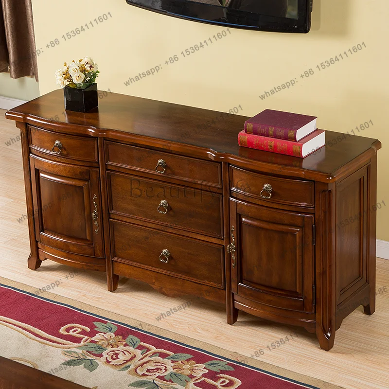 American solid wood simple TV high storage side cabinet narrow TV cabinet