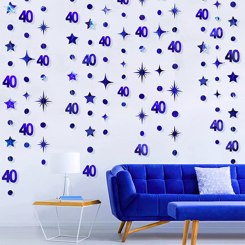 

Royal Blue 40th Happy Birthday Banner Party Decorations 40 Circle Dot Twinkle Star Garland for 40 Year Old Anniversary Supplies