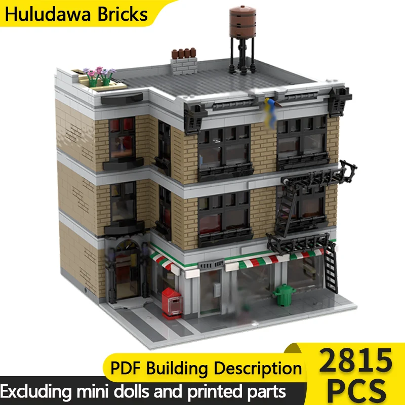 

City Street View Model MOC Building Brick Pizza And Comedy Club Modular Technology Children Holiday Gifts Assemble Toys Suit