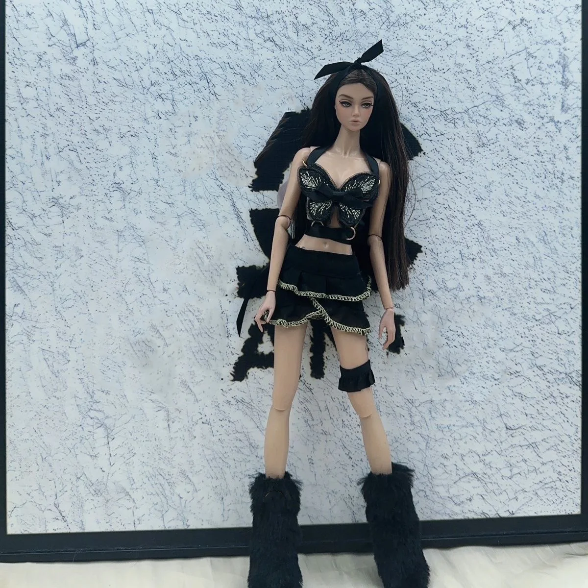 ファッション蝶ドレスセット 30 センチメートルスーパーモデル人形トップショートスカート靴カバースーツ衣装 1/6 信義 FR ST ブライス BABI 人形