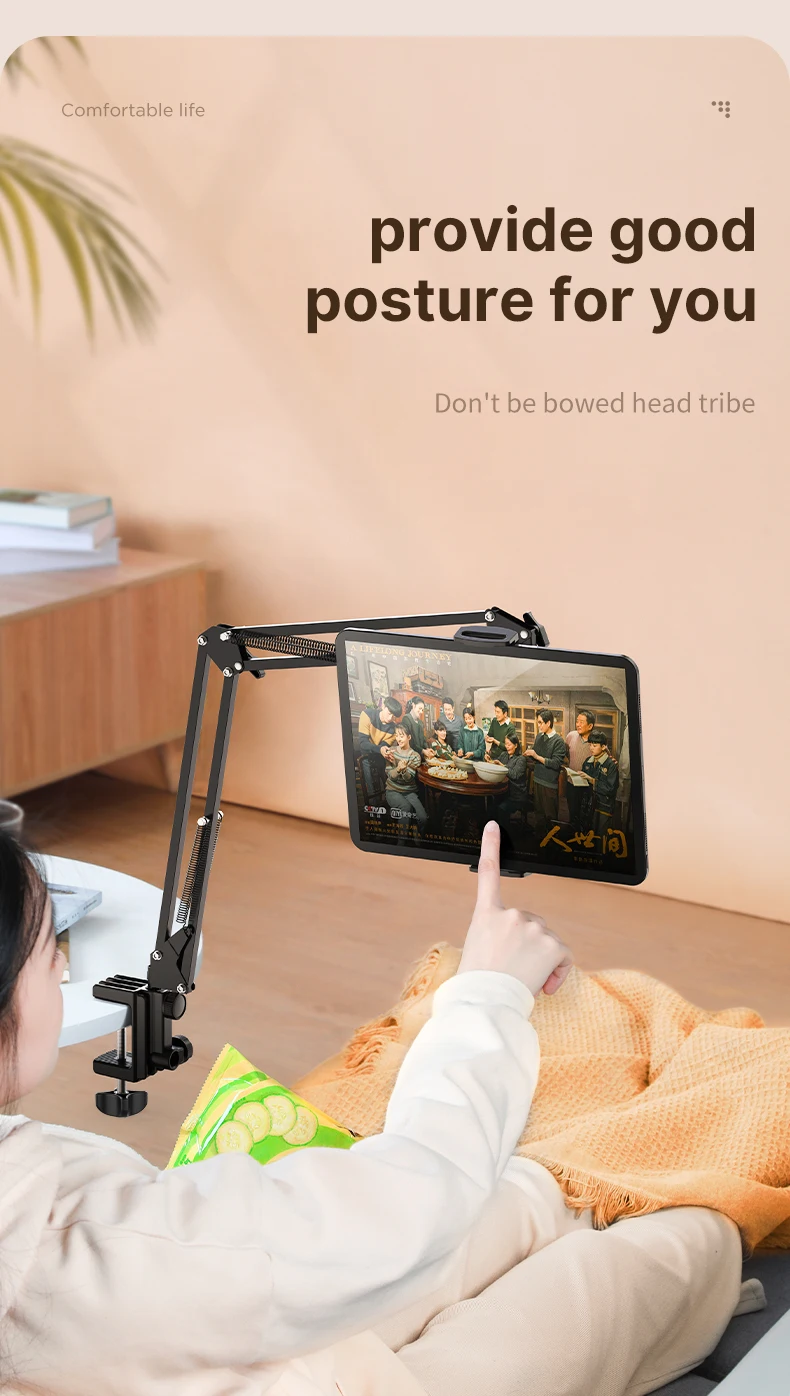 Ulanzi T2 Metal Desktop Stand Long Arm Tablet Stand Bed Desktop Lazy Bracket Support IPad Smartphone Holder Microphone Boom Arm