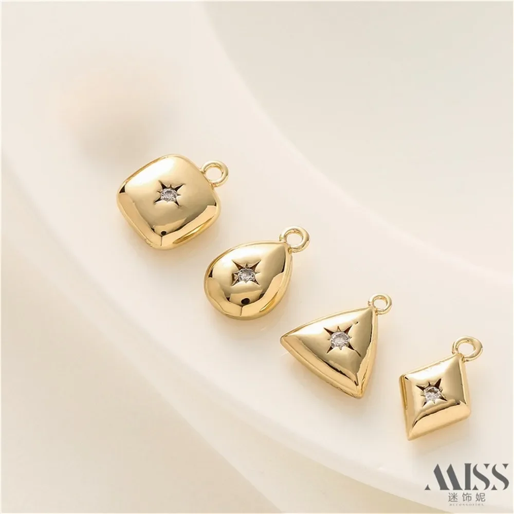 

14K Gold Color Zircon Double-sided Three-dimensional Geometric Water Drop Flower Pendant DIY Accessories Handmade Chain Pendant