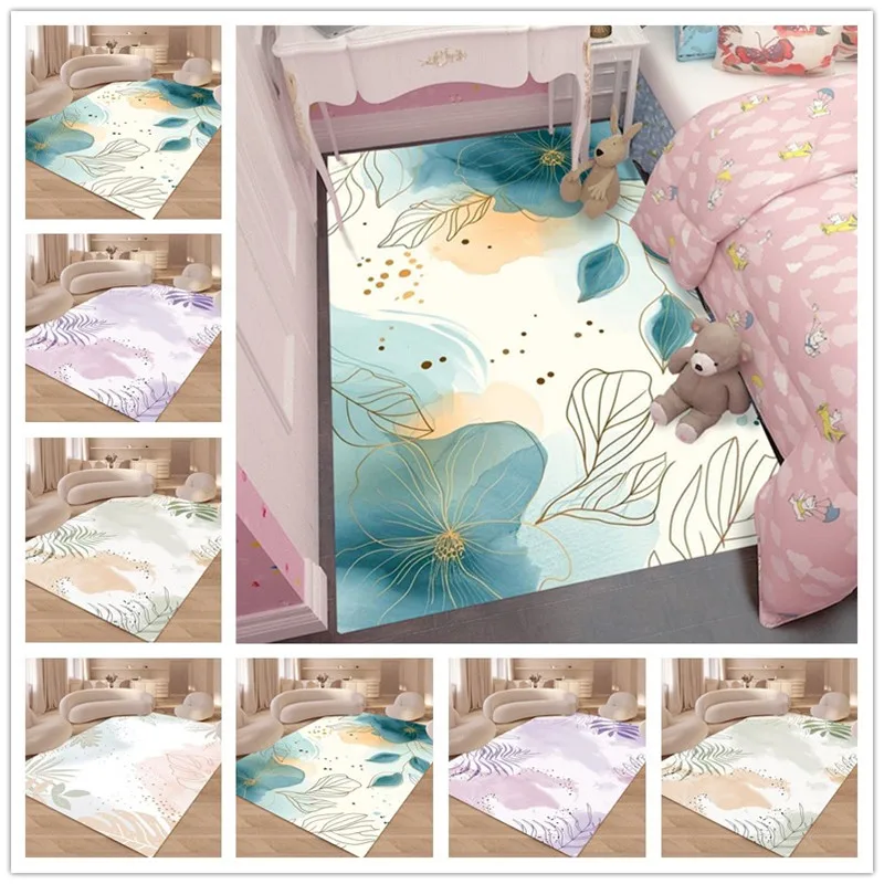

Modern Nordic Living Room Carpet Abstract Plant Rugs for Bedroom Decor Home Sofa Hallway Balcony Bathroom Mat Spring Decoration