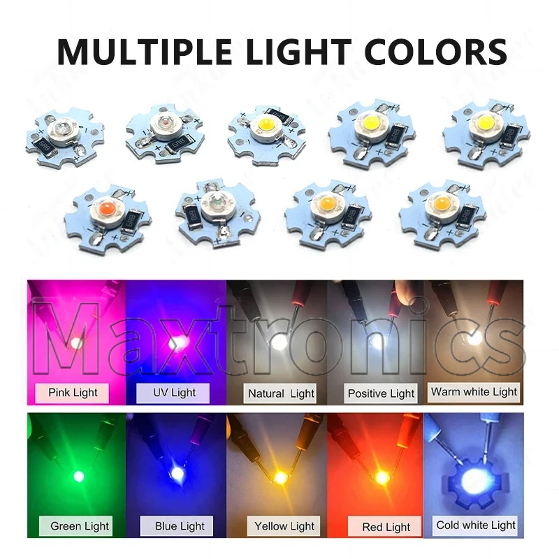 10-20PCS 12V Single Color Bead LED Chip High Power 1W with Aluminum Plate WarmWhite Red Green Blue Pink Gold Yellow Lighting