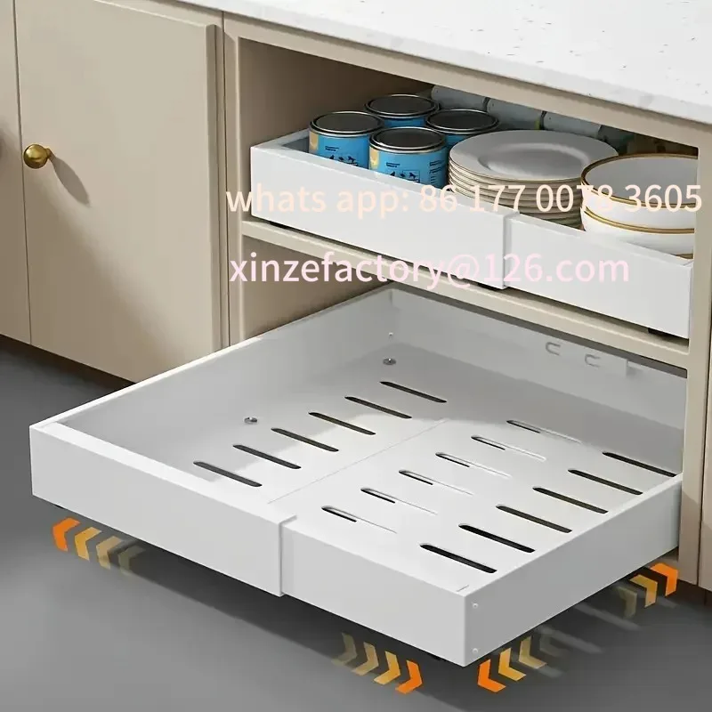 

Customizable Pull-out Cabinet Storage Rack with 3 Silent Slide Rails, No Drilling Required, Suitable for Kitchen Spice Tableware
