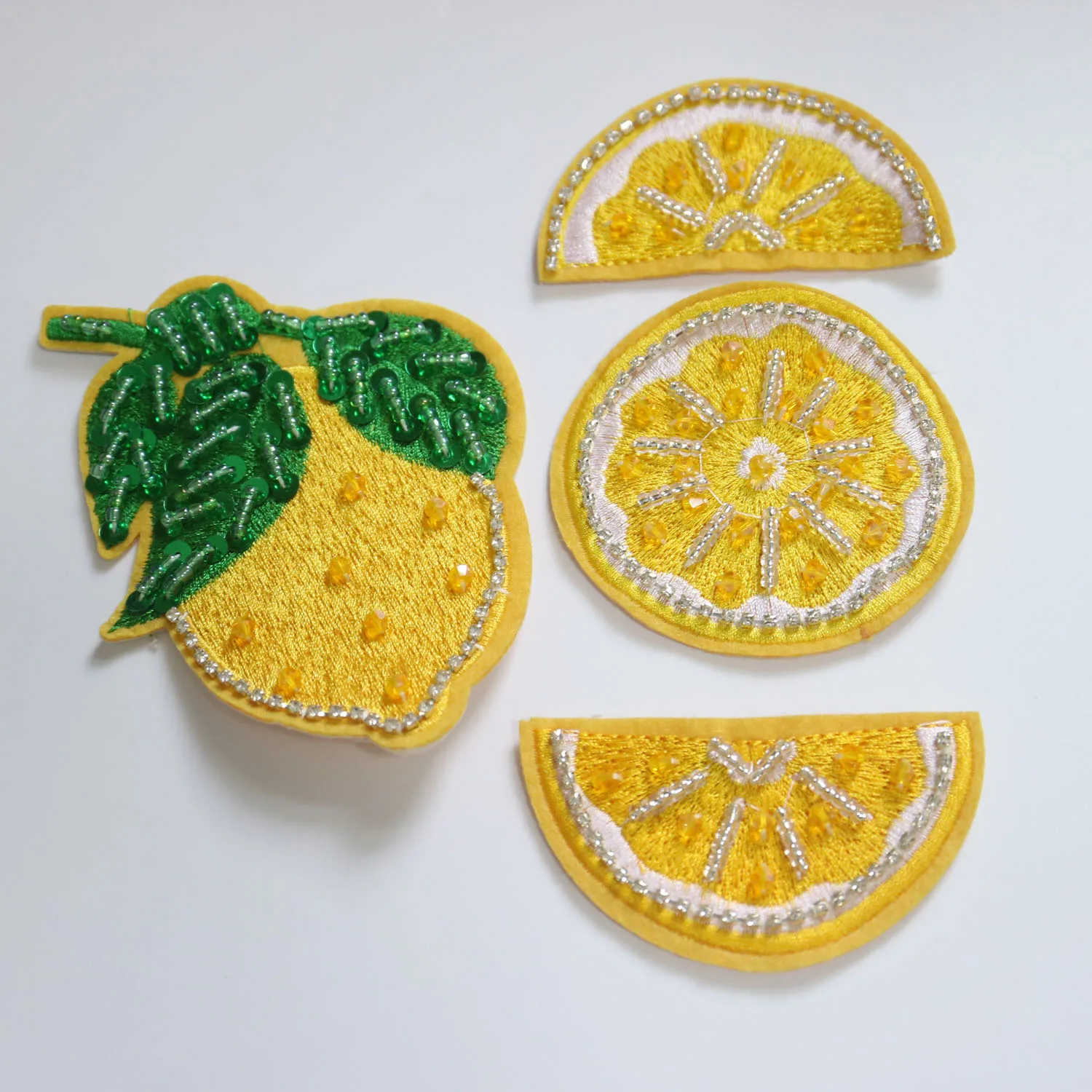 4pcs/set fruits lemon sequins beaded patches for clothing DIY rhinestone Sew on embroidered patch Embroidery applique parche