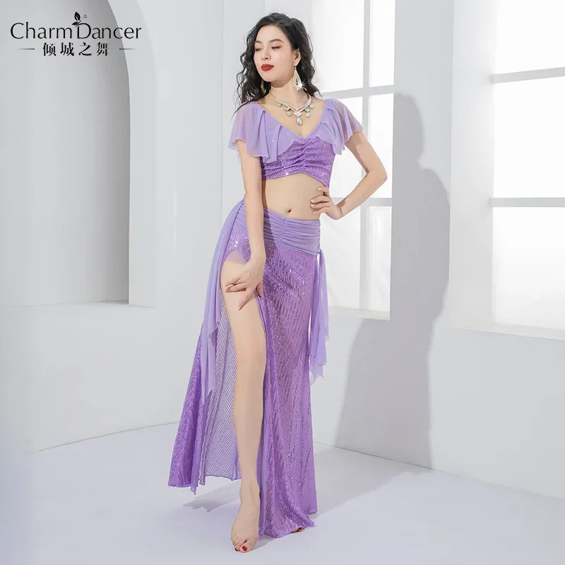 

Belly Dance Costume for Women Purple Green Glitter Sexy Party Show Stage Performance Wear Oriental Elegant Dancer Clothes 2025