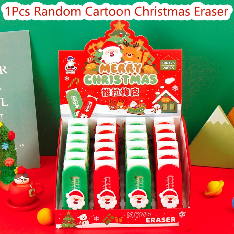 

Kawaii Santa Claus Push Pull Rubber Erasers Drawing Tool Eraser Student Stationery Prizes School Office Supplies Christmas Gift