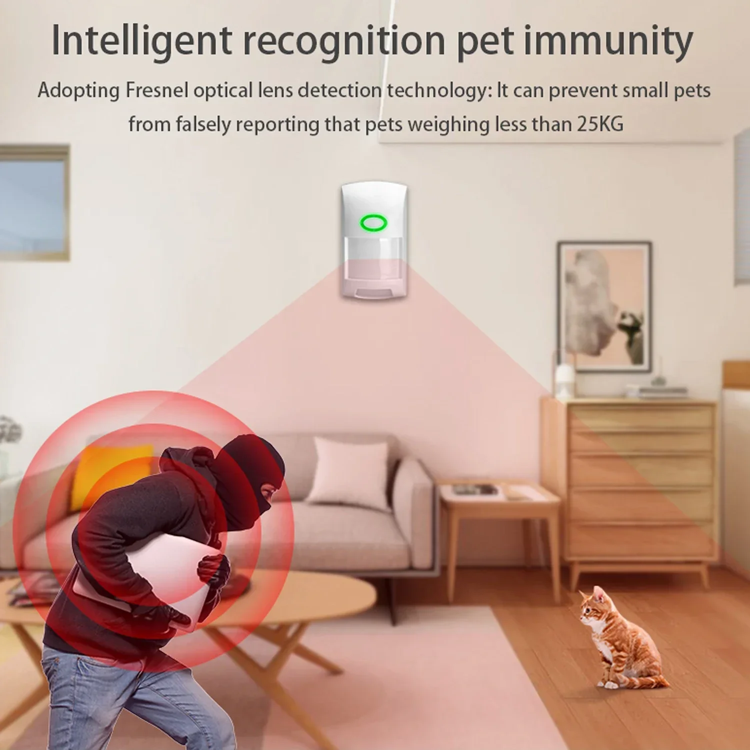 Tuya-Detector de Movimento com Detectores Infravermelhos PIR, Wi-Fi, Pet Sensor Imune, APP Controle Remoto, Smart Home Security Alarm, 25kg