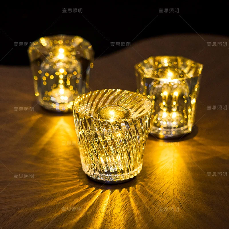 

Crystal portable wireless night light, bar ambient table lamp, rechargeable outdoor western restaurant light