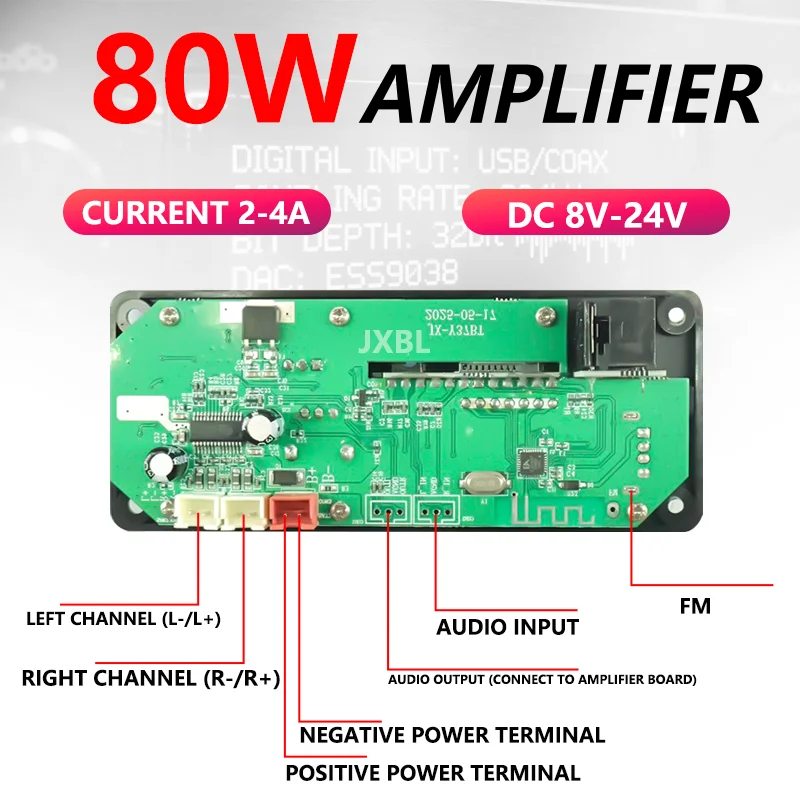 80W Bluetooth 5.0 MP3 Decoder Board 2x40W Stereo Audio Player USB TF FM AUX Mic Recording Karaoke DC 8V-24V Car Home view 2