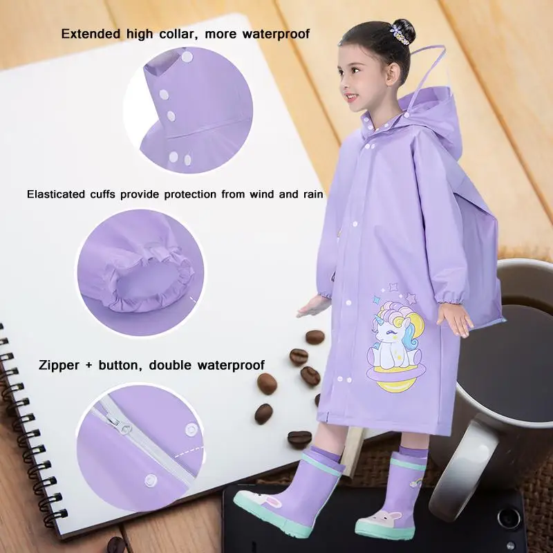 Poncho de lluvia impermeable para niños, chubasquero de cobertura completa de alta calidad, mochila de viaje para estudiantes y niñas