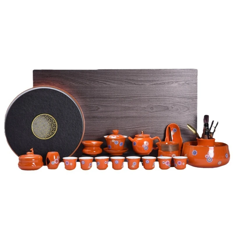 Ceramic Kung Fu Tea Set Chinese Home Brewing Tea Creative Retro Disc Dry Brewing Disc Office Meeting Gift Box Set