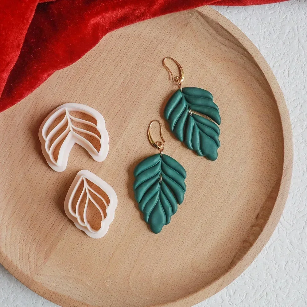Green Plant Leaves Shape Polymer Clay Cutters Flowers Dangle Clay Embossing Pottery Clay Earring Jewelry Pendant Making Tools