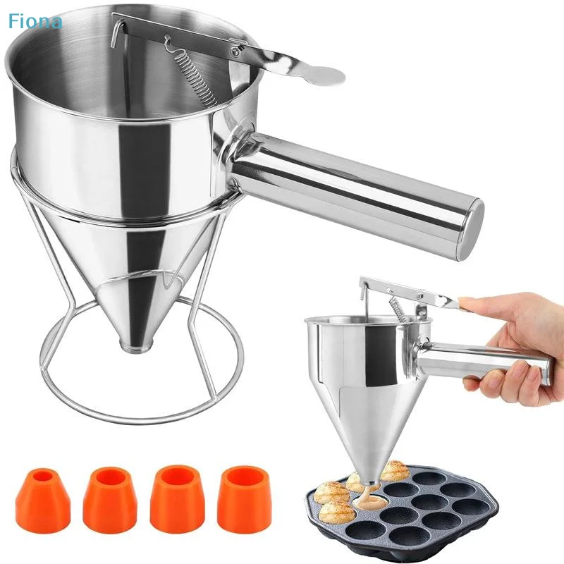 ✔Stainless Steel Funnel Dispenser With Rack Cupcake Pancake Batter Maker Octopus Fish Ball Home Kitchen Baking Goods Tools