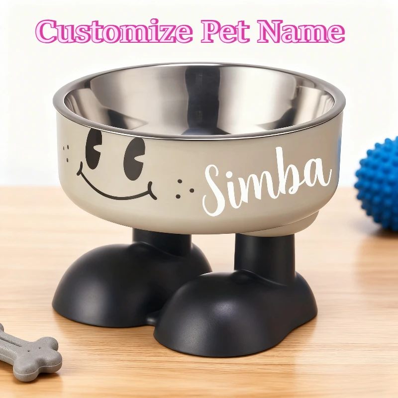 Customized Pet Name, Stainless Steel Raised Pet Bowl Cat Bowl, Dog Bowl - Anti-Dump Heavy Base, Non-Slip Raised Feeding Plate, C