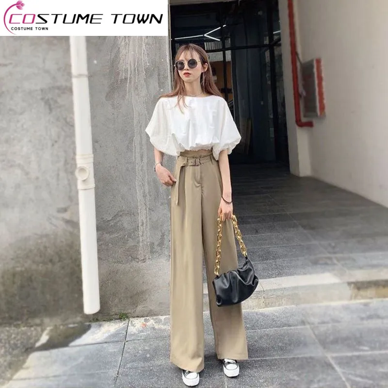 2023 Summer New Sweet Series Wide Leg Trouser Set Women's Summer Fashion Style Two Piece Set Shows Slim Temperament