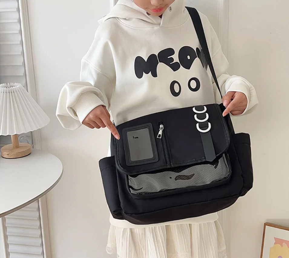 Y2K Japanese Harajuku School Bags for Girls New Transparent Itabag Shoulder Crossbody bag DIY Badges Display Plate Ita Bag Bolso